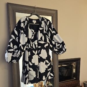 Kate Spade Black and White Floral Long Sleeve Dress